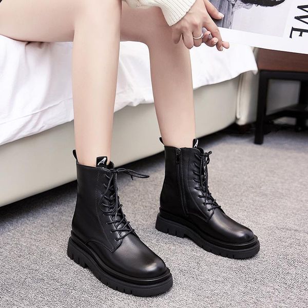 boots cowhide round head autumn and winter lace up student's versatile black low barrel knight's short1
boots cowhide round head autumn and winter lace up student's versatile black low barrel knight's short1