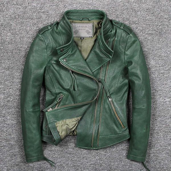women's leather & faux slim fit fashionable genuine jacket green stand collar short moto biker women sheepskin coat, Black
women's leather & faux slim fit fashionable genuine jacket green stand collar short moto biker women sheepskin coat, Black