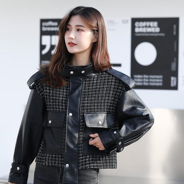 women's leather & faux cgc 2021 fashion pu jacket women autumn vintage short stand-up collar zipper motorcycle jackets coat female, Black
women's leather & faux cgc 2021 fashion pu jacket women autumn vintage short stand-up collar zipper motorcycle jackets coat female, Black