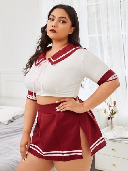 3pack plus school girl costume set with skirt s5zf#, Black;white 
3pack plus school girl costume set with skirt s5zf#, Black;white