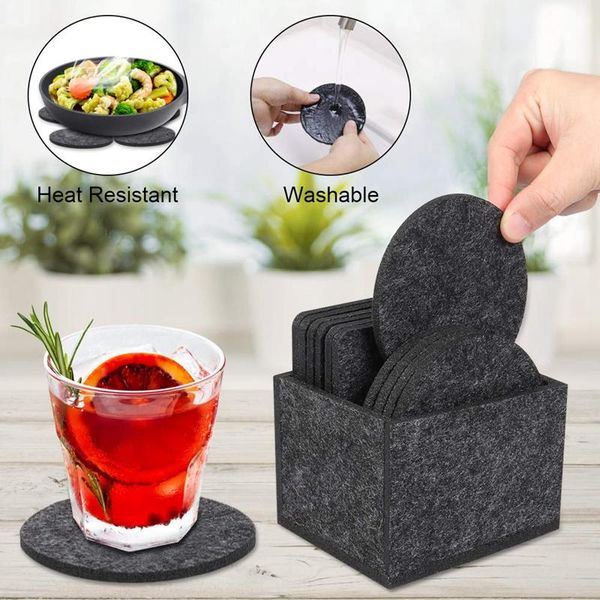 table runner set of 12 felt coasters, dark gray glass coasters with box, round and rectangle for glasses, table, drinks, cups, b
table runner set of 12 felt coasters, dark gray glass coasters with box, round and rectangle for glasses, table, drinks, cups, b