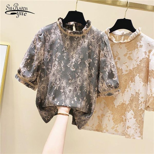 women's blouses & shirts blusas mujer short sleeve women blouse korean chic lace floral 2021 print shirt office lady clothing 10260, White
women's blouses & shirts blusas mujer short sleeve women blouse korean chic lace floral 2021 print shirt office lady clothing 10260, White