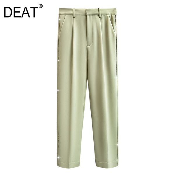 

spring and winter high waist green full length stone spliced straight styles pants female trousers wn41306l 210421, Black;white
