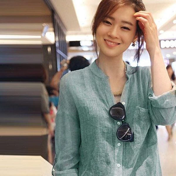 and casual three quarter women shirt sleeve stand linen solid ropa mujer, White
and casual three quarter women shirt sleeve stand linen solid ropa mujer, White
