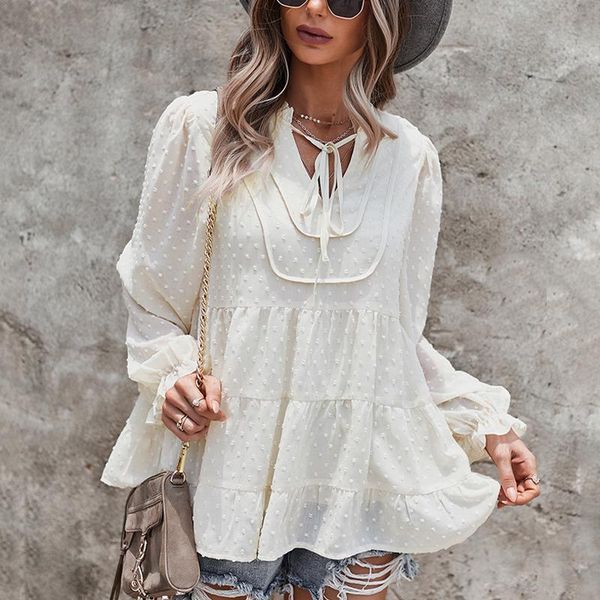 women's blouses & shirts autumn woman v neck long sleeve blouse ruffle lace-up mid color loose winter ol office solid 2021, White
women's blouses & shirts autumn woman v neck long sleeve blouse ruffle lace-up mid color loose winter ol office solid 2021, White