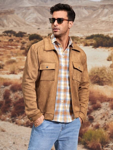 men flap pocket suede jacket d8ti#, Black;brown 
men flap pocket suede jacket d8ti#, Black;brown