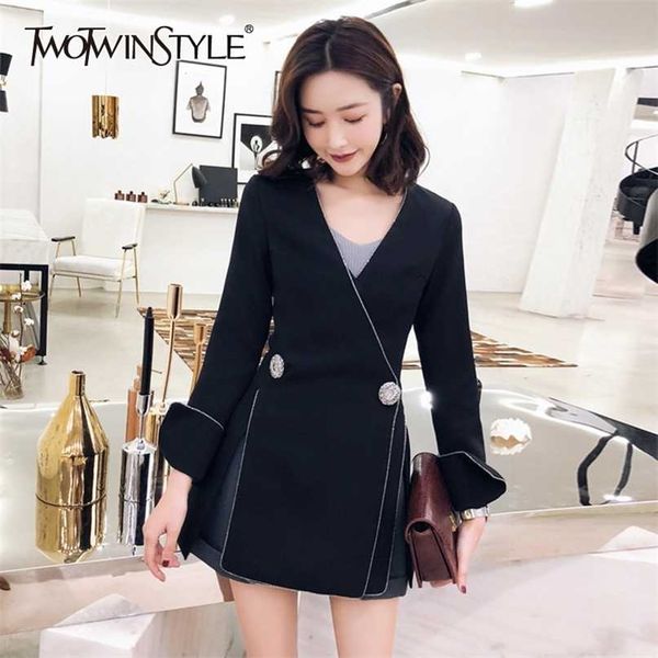 twotwinstyle casual black blazer for women v neck long sleeve side split korean slim blazers females spring fashion stylish 211122, White;black
twotwinstyle casual black blazer for women v neck long sleeve side split korean slim blazers females spring fashion stylish 211122, White;black