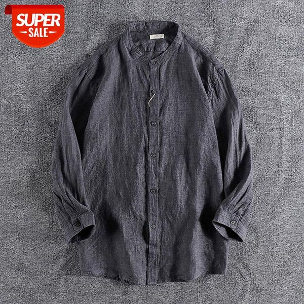british retro linen men's three-quarter sleeve shirt pure color simple and versatile stand-up collar casual breathable #x44t, White;black
british retro linen men's three-quarter sleeve shirt pure color simple and versatile stand-up collar casual breathable #x44t, White;black