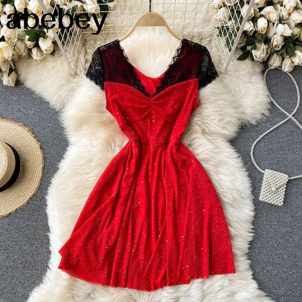 women shiny party dress splice lace short sleeve v neck a-line es summer fashion streetwear 210512, Black;gray
women shiny party dress splice lace short sleeve v neck a-line es summer fashion streetwear 210512, Black;gray