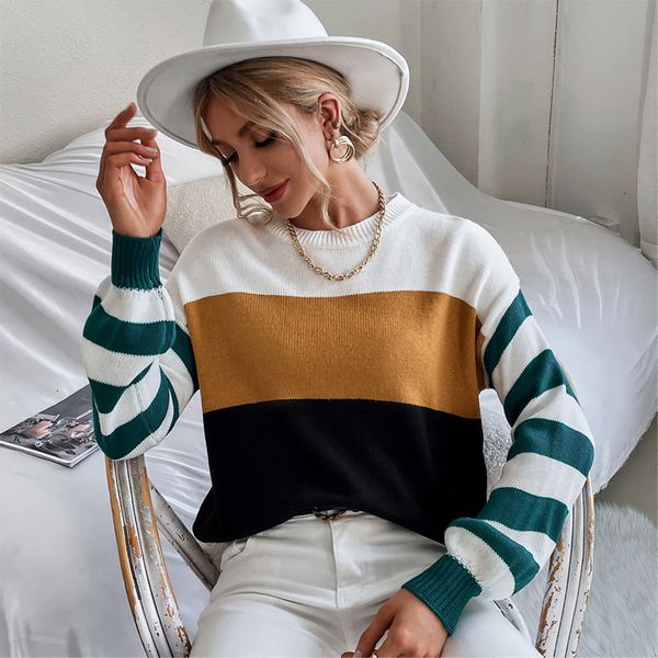 autumn winter striped sweater women's pullover loose ins lazy wind contrast color, White;black
autumn winter striped sweater women's pullover loose ins lazy wind contrast color, White;black