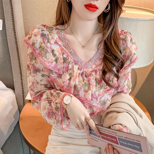 women's blouses & shirts 2021 french summer super beautiful ruffled v-neck floral chiffon shirt horn sleeve loose fashion foreign style, White
women's blouses & shirts 2021 french summer super beautiful ruffled v-neck floral chiffon shirt horn sleeve loose fashion foreign style, White