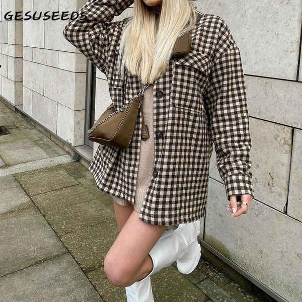 spring jacket women 2021 vintage plaid casual long coat oversized turn down collar loose retro ladies women's jackets, Black;brown
spring jacket women 2021 vintage plaid casual long coat oversized turn down collar loose retro ladies women's jackets, Black;brown