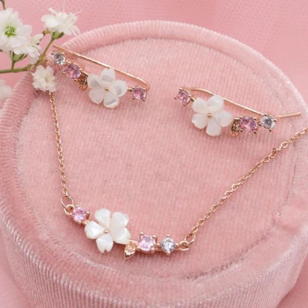 earrings & necklace trendy shell flower leaf jewelry sets for women pink zircon rose gold drop choker bridal, Silver
earrings & necklace trendy shell flower leaf jewelry sets for women pink zircon rose gold drop choker bridal, Silver