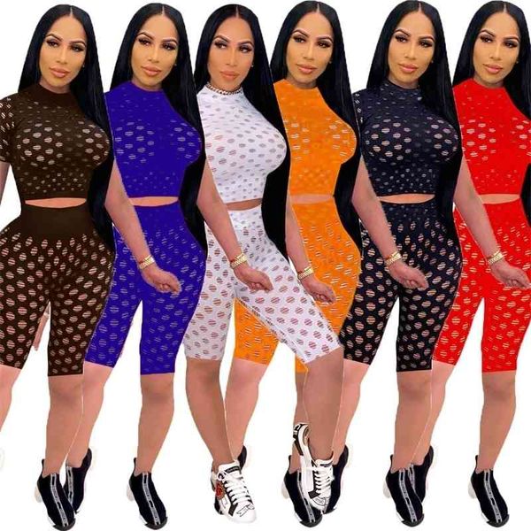 clothes women 2021 designers hollow perspective summer casual tracksuit mesh 2 piece sets ladies short sleeve leggings outfits, Gray 
clothes women 2021 designers hollow perspective summer casual tracksuit mesh 2 piece sets ladies short sleeve leggings outfits, Gray