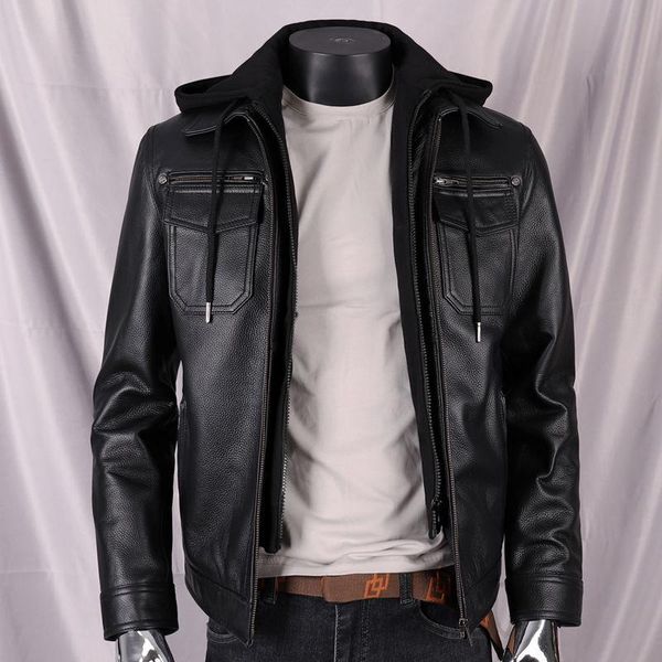 men's leather & faux first layer cowhide genuine coat motorcycle clothes with cotton warm hooded slim fit jacket, Black
men's leather & faux first layer cowhide genuine coat motorcycle clothes with cotton warm hooded slim fit jacket, Black