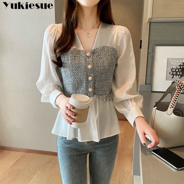 Plus size Solid White Long Sleeve Shirt Fashion Office Lady Tops Korean Style Women Spliced Chiffon Blouse V-neck Feminina shirt
Plus size Solid White Long Sleeve Shirt Fashion Office Lady Tops Korean Style Women Spliced Chiffon Blouse V-neck Feminina shirt