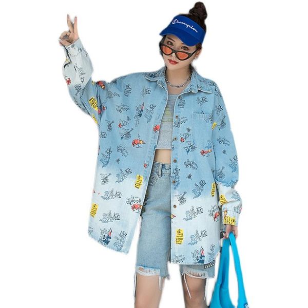 women's jackets european station personality graffiti printed denim jacket women loose age-reducing mid-length casual all-match blouse, Black;brown
women's jackets european station personality graffiti printed denim jacket women loose age-reducing mid-length casual all-match blouse, Black;brown