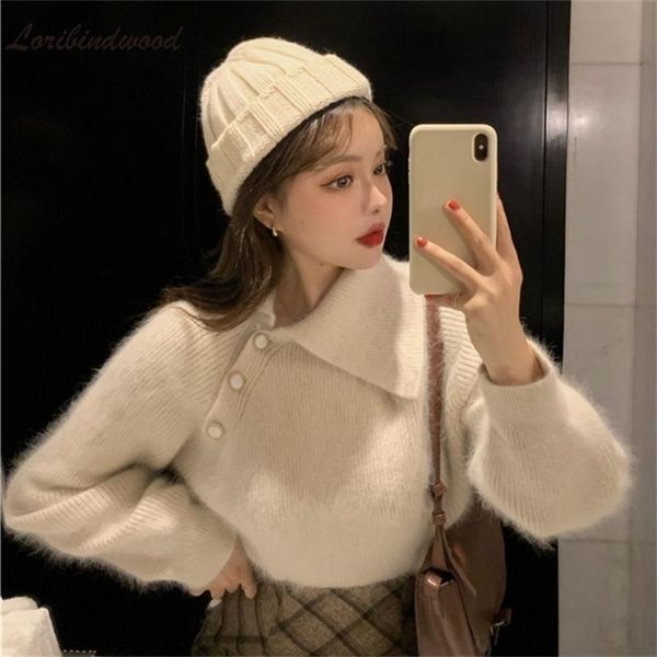 loribindwood winter korean version of the lapel imitation mink velvet short white sweater super fairy design knit 211217, White;black
loribindwood winter korean version of the lapel imitation mink velvet short white sweater super fairy design knit 211217, White;black