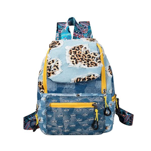 women's holed denim backpack, leopard travel bag or leisure bag, luxury hip-hop girls' schoolbag backpack style
women's holed denim backpack, leopard travel bag or leisure bag, luxury hip-hop girls' schoolbag backpack style