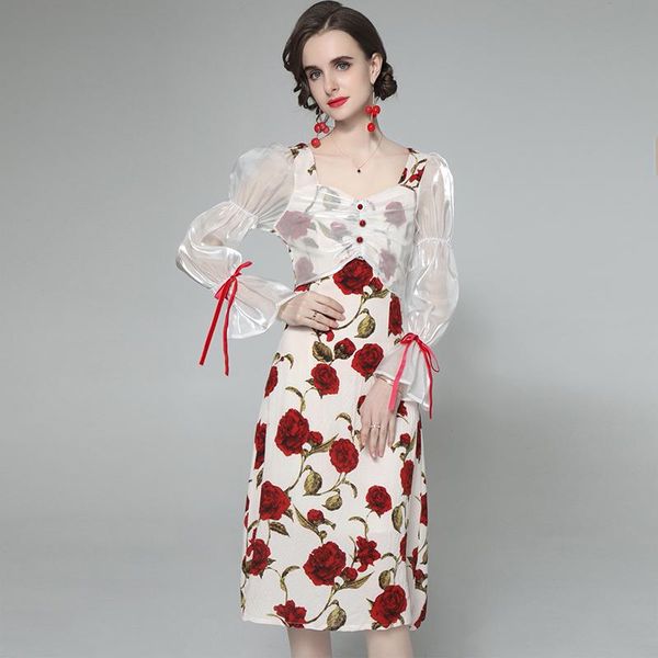 casual dresses runway spring midi dress women's sweet v-neck pearl button flare sleeve mesh patchwork rose floral print party, Black;gray
casual dresses runway spring midi dress women's sweet v-neck pearl button flare sleeve mesh patchwork rose floral print party, Black;gray