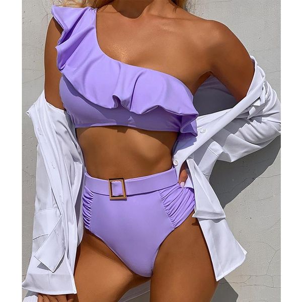 women's swimwear micendy ruffle bikinis one shoulder swimming suits summer high waist swimsuits women purple bikini sets folds belt, White;black
women's swimwear micendy ruffle bikinis one shoulder swimming suits summer high waist swimsuits women purple bikini sets folds belt, White;black