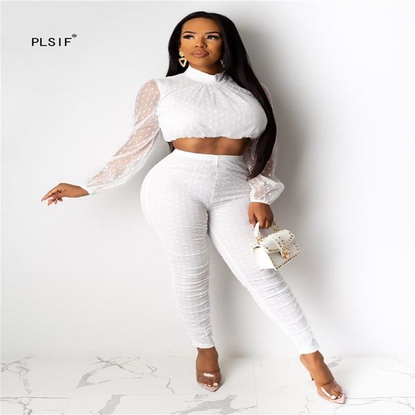 two piece dress beautiful polka dot spliced lady suit mesh long sleeve crop + pencil pants 2 set high street outfit, White
two piece dress beautiful polka dot spliced lady suit mesh long sleeve crop + pencil pants 2 set high street outfit, White