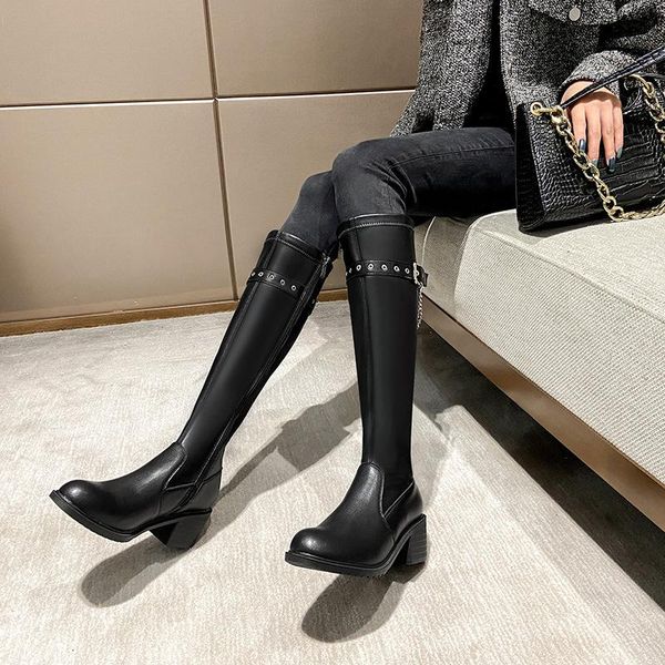 boots buckle chic chain belt black leather women winter knee-high riding bottes slim chunky high heels knight botas mujer
boots buckle chic chain belt black leather women winter knee-high riding bottes slim chunky high heels knight botas mujer