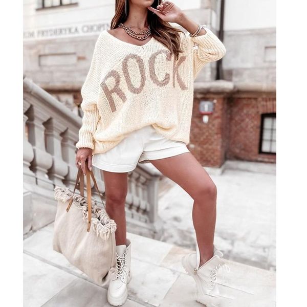 women's sweaters lugentolo knitted v neck sweater women letter printing autumn winter loose batwing sleeve pullover for, White;black
women's sweaters lugentolo knitted v neck sweater women letter printing autumn winter loose batwing sleeve pullover for, White;black