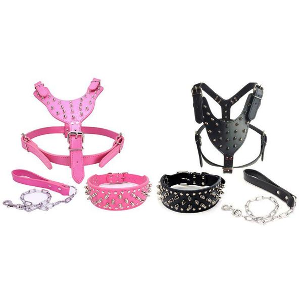 dog collars & leashes 3pcs/set spiked studded soft leather harness collar chain walking training
dog collars & leashes 3pcs/set spiked studded soft leather harness collar chain walking training