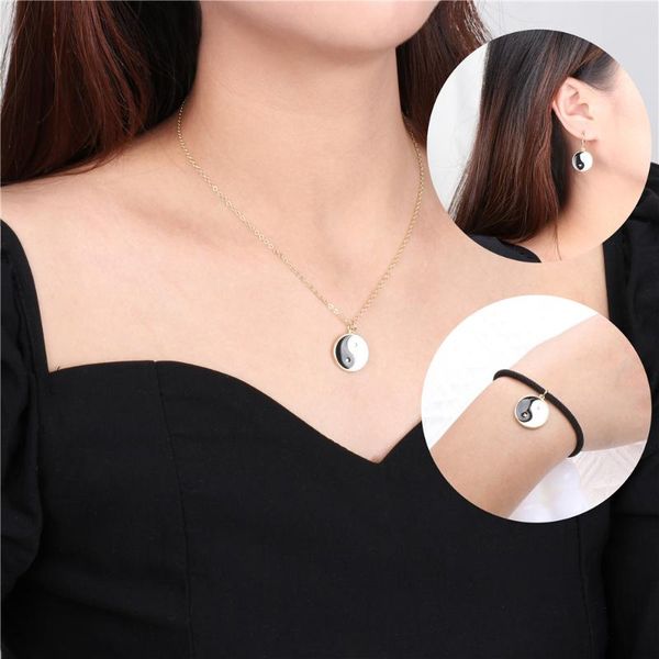 earrings & necklace three-piece sets retro chinese style tai chi gossip pendant hip hop trend bracelet 2021 enamel, Silver
earrings & necklace three-piece sets retro chinese style tai chi gossip pendant hip hop trend bracelet 2021 enamel, Silver