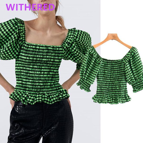 women's blouses & shirts withered england high street vintage plaid square collar summer blouse women blusas mujer de moda 2021 short s, White
women's blouses & shirts withered england high street vintage plaid square collar summer blouse women blusas mujer de moda 2021 short s, White