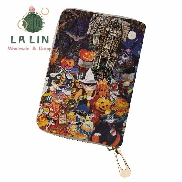 card holders funny halloween animal party printing women's business cover for females clutch pu passport cardholder, Brown;gray
card holders funny halloween animal party printing women's business cover for females clutch pu passport cardholder, Brown;gray