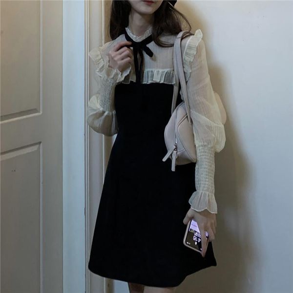 korean chic spring fall clothes womens dress ruffled collar patchwork black pink party cute kawaii sweet elegant a line, Black;gray
korean chic spring fall clothes womens dress ruffled collar patchwork black pink party cute kawaii sweet elegant a line, Black;gray