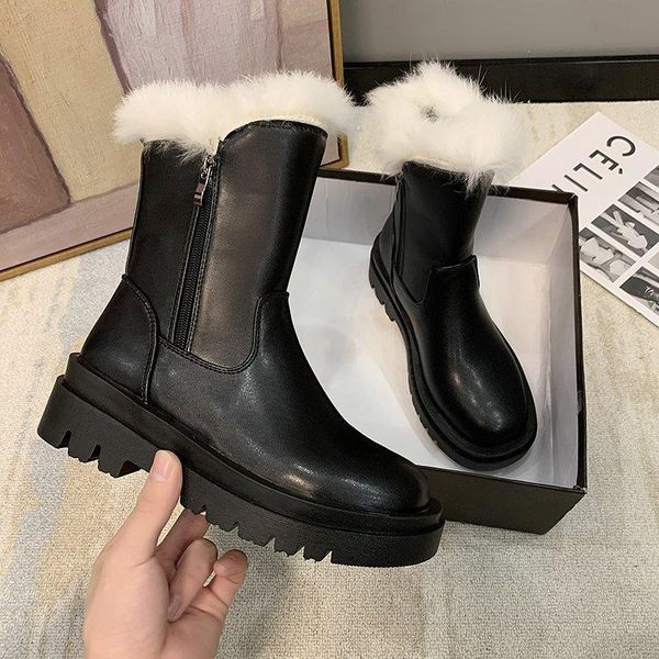 boots women bare 2021 genuine leather natural wool warm winter naked shoes, Black