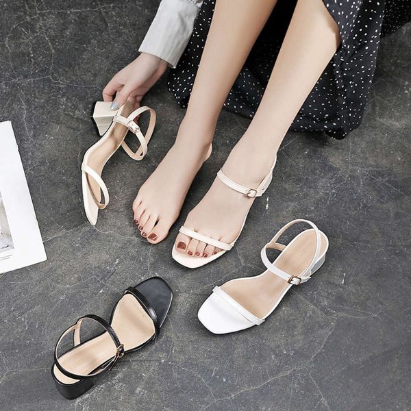 high heels thick heel black leather thin belt open toe one-way buckle sandals women's sho summer
high heels thick heel black leather thin belt open toe one-way buckle sandals women's sho summer