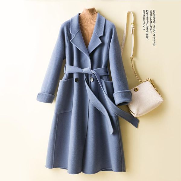 women's wool & blends 100% coat women autumn korean long double-sided jacket belt womens clothes overcoat casaco feminino inverno wpy40, Black
women's wool & blends 100% coat women autumn korean long double-sided jacket belt womens clothes overcoat casaco feminino inverno wpy40, Black