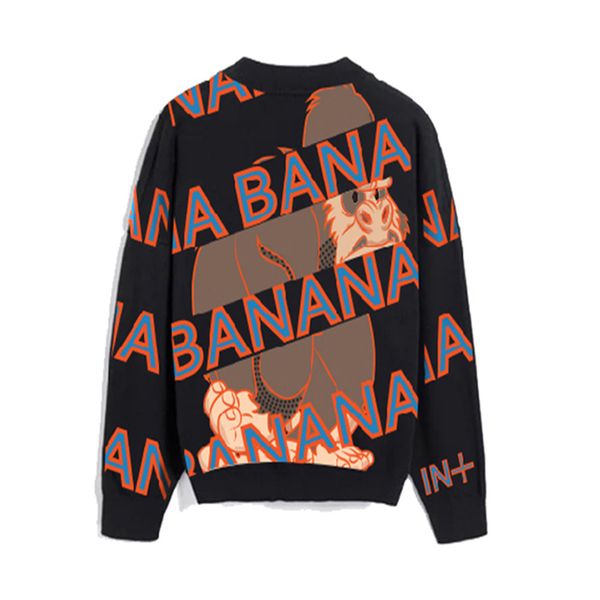 women sweater crew neck oversize knitted pullovers long sleeve black orangutan banana letter winter m0168 210514, White;black
women sweater crew neck oversize knitted pullovers long sleeve black orangutan banana letter winter m0168 210514, White;black