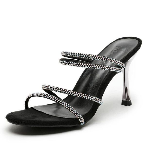 dress shoes women's open toe high heels stiletto two-wear sandals with rhinestones, Black
dress shoes women's open toe high heels stiletto two-wear sandals with rhinestones, Black