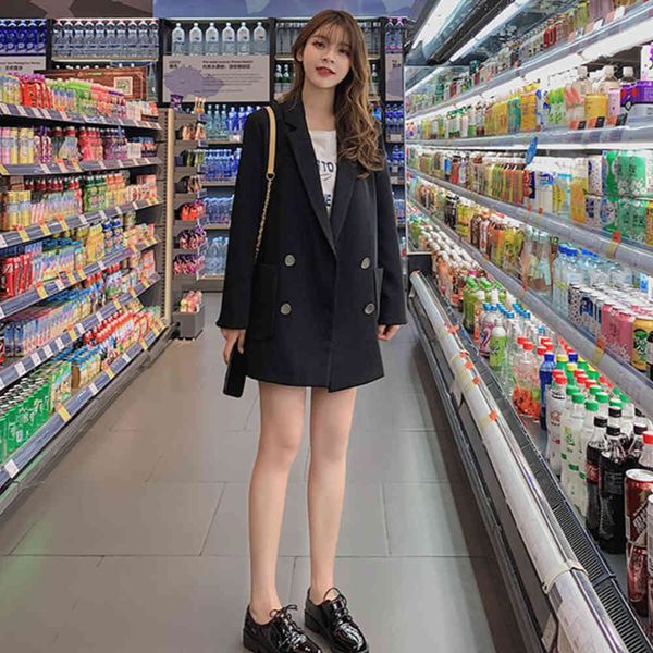women autumn double breasted fashion office wear blazers coat vintage long sleeve loose fitting female outerwear 210514, White;black
women autumn double breasted fashion office wear blazers coat vintage long sleeve loose fitting female outerwear 210514, White;black