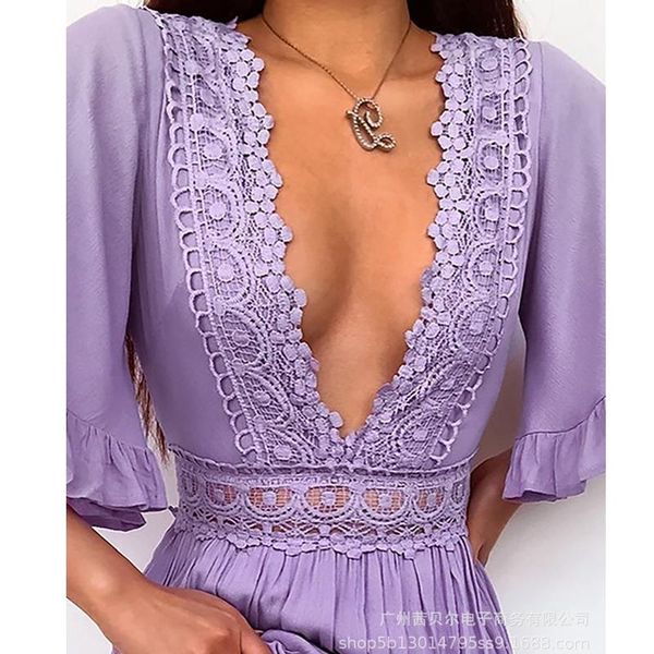 party dresses wepbel solid color dress vestidos purple stitching lace women short sleeve high waist a-line summer low cut, White;black
party dresses wepbel solid color dress vestidos purple stitching lace women short sleeve high waist a-line summer low cut, White;black