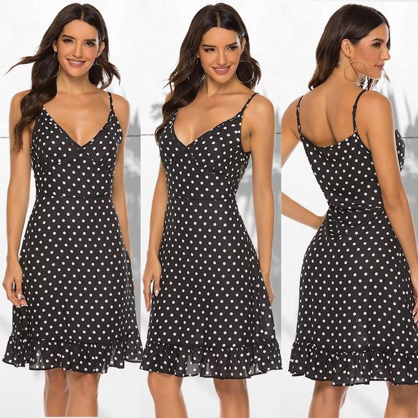 -coming spring summer holiday dress ruffle spaghetti straped dot beach style knee-length women dresses casual, Black;gray
-coming spring summer holiday dress ruffle spaghetti straped dot beach style knee-length women dresses casual, Black;gray