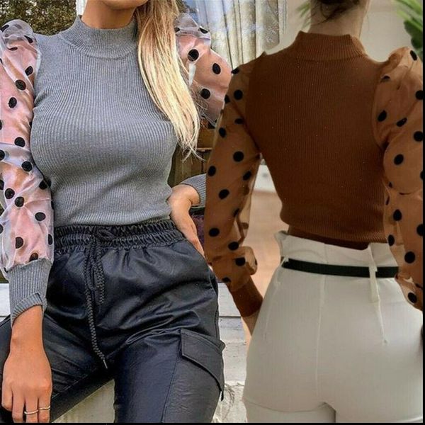 knitted blouses women turtleneck womens shirt polka dot puff long sleeve mesh sheer see through elegant ladies slim blusa, White
knitted blouses women turtleneck womens shirt polka dot puff long sleeve mesh sheer see through elegant ladies slim blusa, White