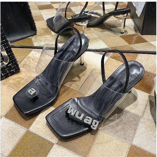 sandals 2021 women's fashion summer transparent thin with letters square toe stiletto high heel, Black
sandals 2021 women's fashion summer transparent thin with letters square toe stiletto high heel, Black