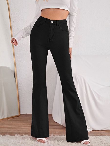 high waist flared jeans b7jj#, Blue 
high waist flared jeans b7jj#, Blue