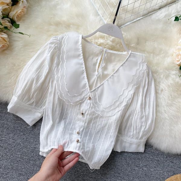 women's blouses & shirts zosol ladies blouse chic multi-wave pattern doll collar stitching western style puffed sleeves short pullover, White
women's blouses & shirts zosol ladies blouse chic multi-wave pattern doll collar stitching western style puffed sleeves short pullover, White
