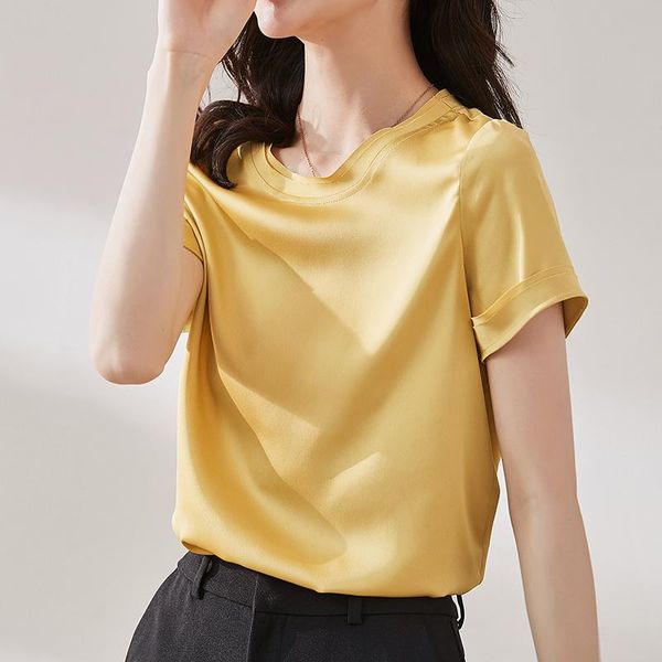 women's t-shirt summer korean fashion silk t-shirts for women vintage satin short sleeves loose office lady shirts, White
women's t-shirt summer korean fashion silk t-shirts for women vintage satin short sleeves loose office lady shirts, White