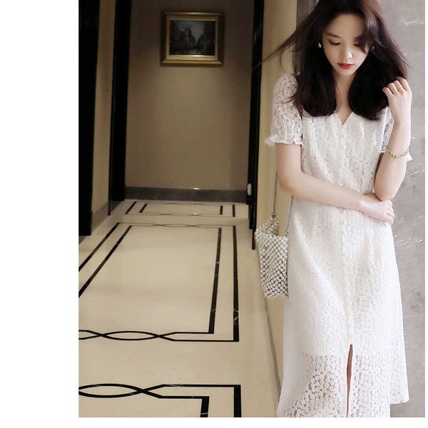 french xury white lace drs summer 2021 v-neck embroidery hollow out waist show thin a-line medium length skirt, Black;gray
french xury white lace drs summer 2021 v-neck embroidery hollow out waist show thin a-line medium length skirt, Black;gray