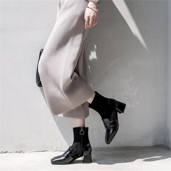 boots women's square toe ankle matte black patch flock high stretch chunky heels size zipper fashion for autumn
boots women's square toe ankle matte black patch flock high stretch chunky heels size zipper fashion for autumn