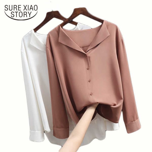 spring casual solid loose female shirts outwear women chiffon blouse office lady v-neck button clothing 5104 50 210527, White
spring casual solid loose female shirts outwear women chiffon blouse office lady v-neck button clothing 5104 50 210527, White