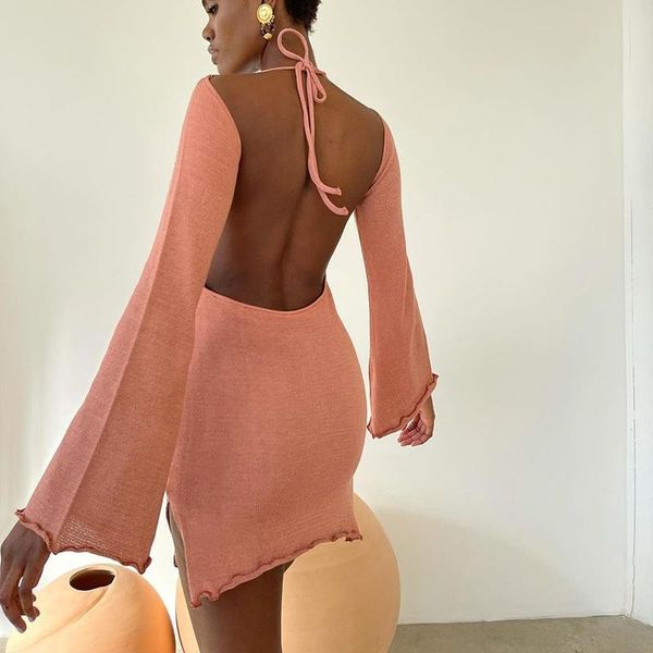 casual dresses 2021 spring autumn halter v neck dress women elegant knitted long flare sleeve backless lace-up short mini, Black;gray
casual dresses 2021 spring autumn halter v neck dress women elegant knitted long flare sleeve backless lace-up short mini, Black;gray